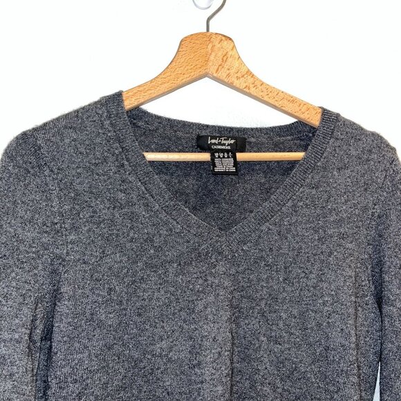 Lord & Taylor Womens Gray V-Neck Cashmere Sweater Medium - Picture 2 of 5
